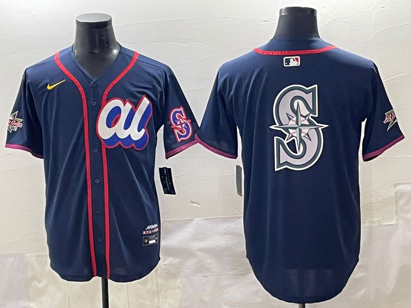 Men 2025 Seattle Mariners Blank Drak Blue All star Blank Blue Nike MLB Jersey style 4